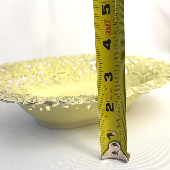 Italian Ornate Vintage Metal Dish Lemon Yellow Marked Italy C.T. 7  Floral Scrol - Picture 10 of 10